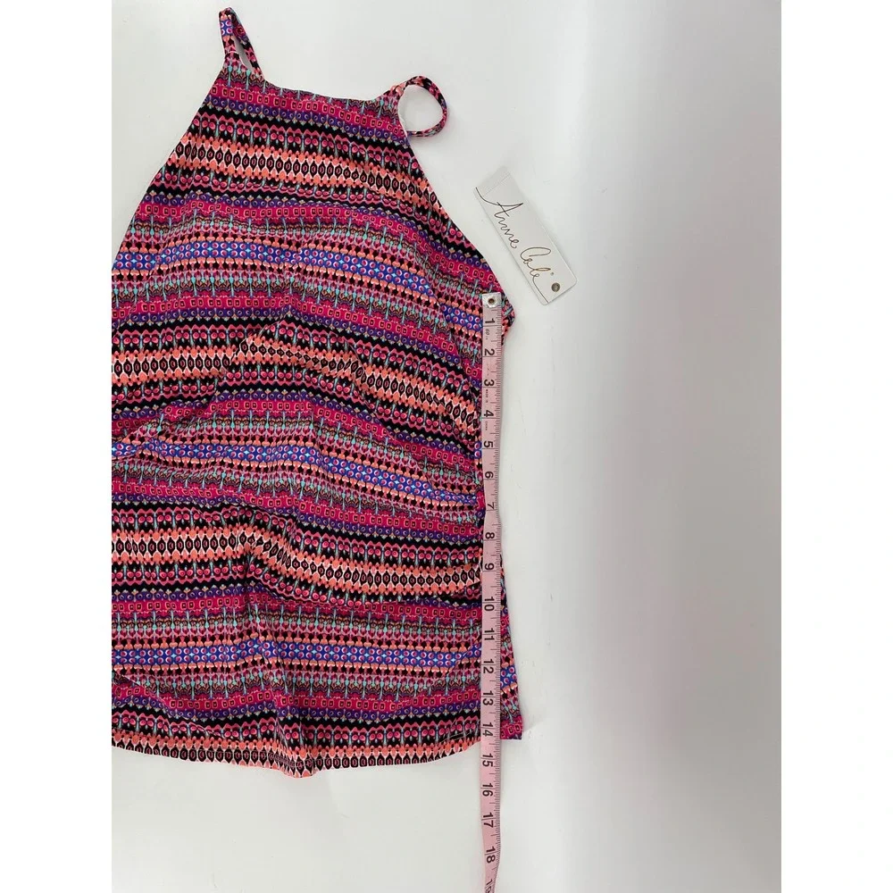 Anne Cole Tankini Swim Top Womens Large Pink Print Padded Halter Ruched Side NWT - Picture 7 of 8